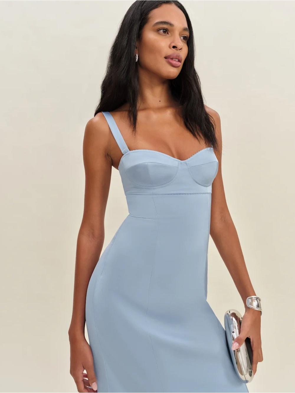 NWT Reformation Britney Satin Maxi Dress Blue 0 - Picture 4 of 15